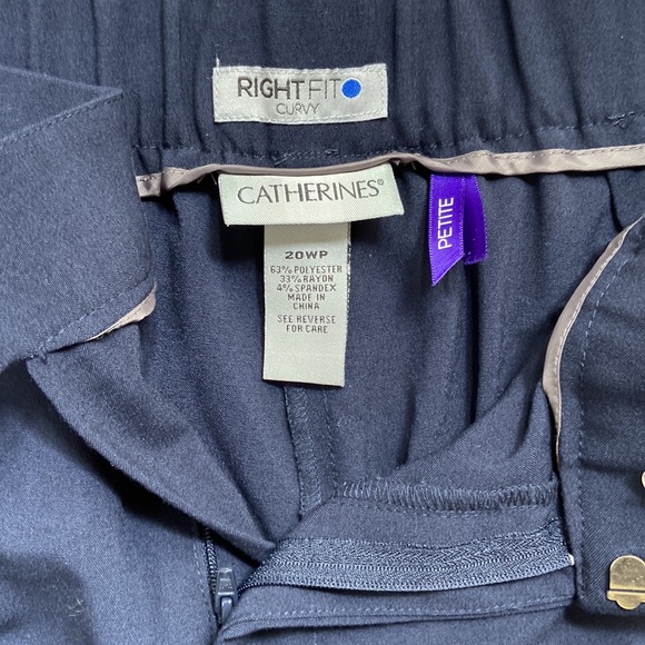 Catherines Navy Blue Flat Front Right Fit Curvy Trouser Slacks 20W Petite - Picture 7 of 11